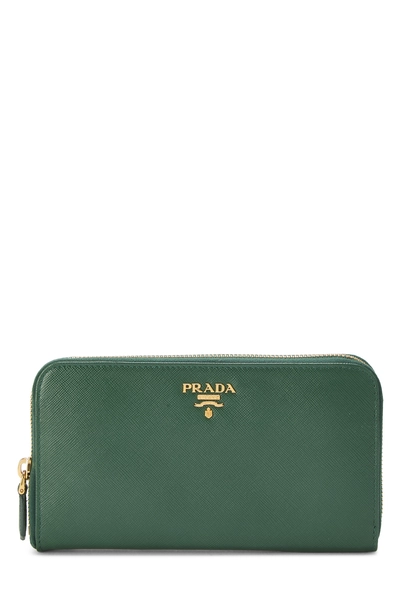 Green Saffiano Zip Around Wallet