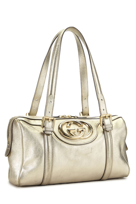 Metallic Gold Leather Britt Boston Bag, , large image number 1