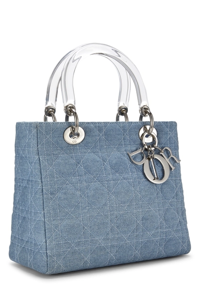 Blue Cannage Quilted Denim Lady Dior Medium, , large