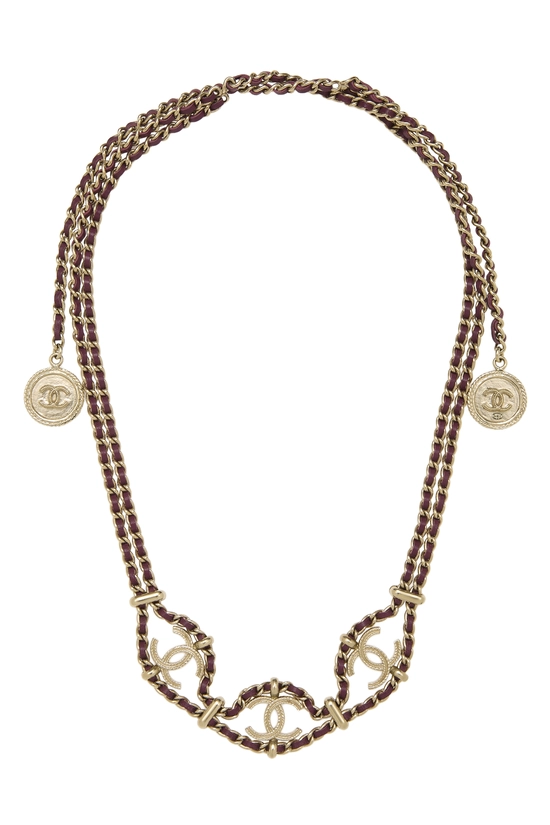 Purple & Gold 'CC' Chain Necklace, , large image number 0