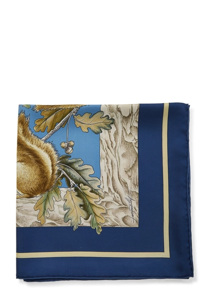 Blue & Multicolor 'Casse-Noisette' Silk Scarf 90, , large