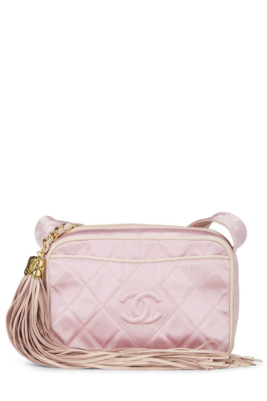 Pink Quilted Satin 'CC' Shoulder Bag Small, , large image number 0