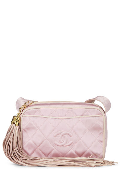 Pink Quilted Satin 'CC' Shoulder Bag Small