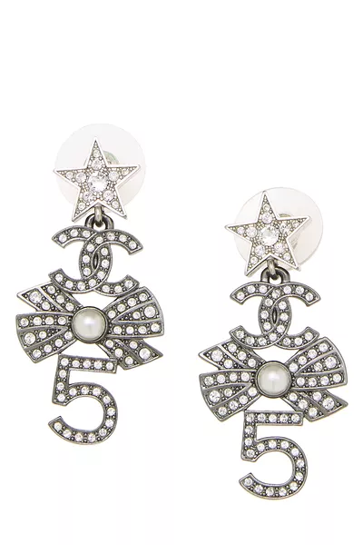 Silver Crystal 'CC' Drop Earrings