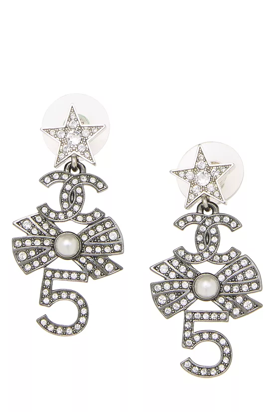 Silver Crystal 'CC' Drop Earrings, , large image number 0