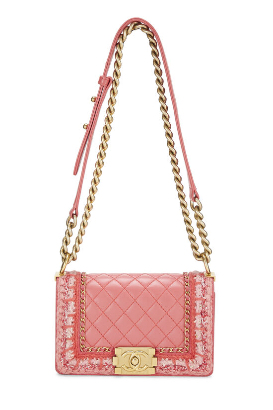 Pink Quilted Lambskin & Tweed Boy Bag Small