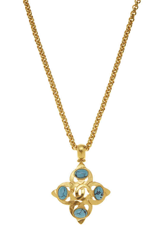 Chanel Crystal Stone CC Drop Earrings Blue Gold