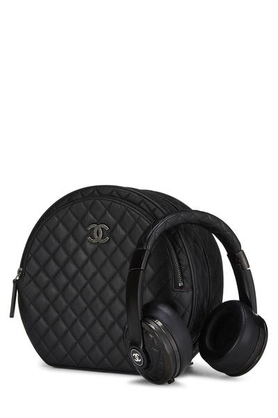 Black Leather Headphones and Carrying Case