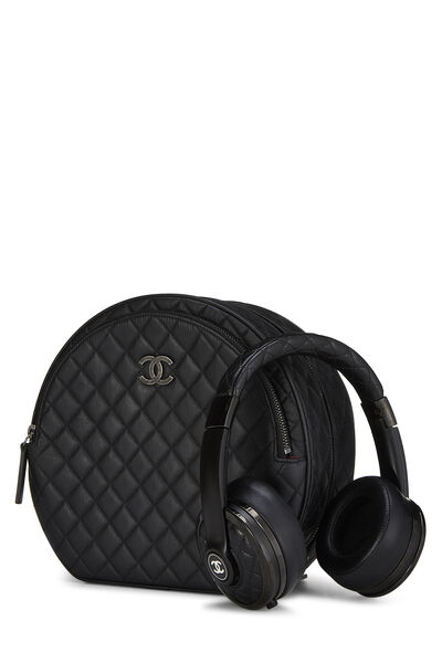 Black Leather Headphones and Carrying Case