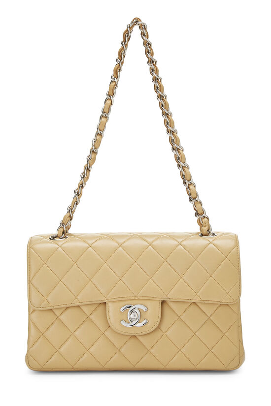 Beige Quilted Lambskin Classic Double Flap Small