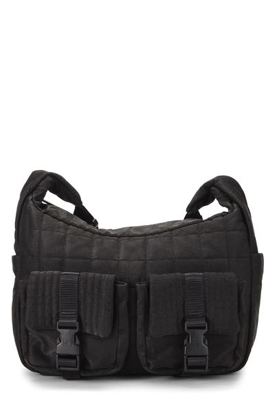 Black Quilted Nylon Sportline Messenger Bag
