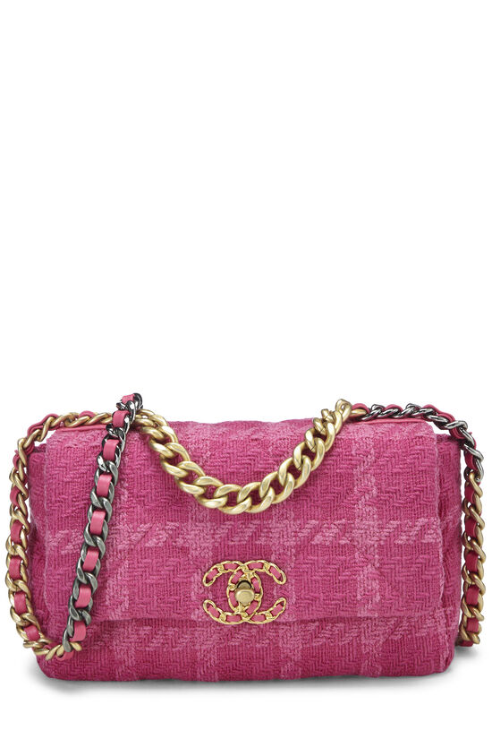 Pink Quilted Tweed 19 Flap Bag Medium, , large image number 0