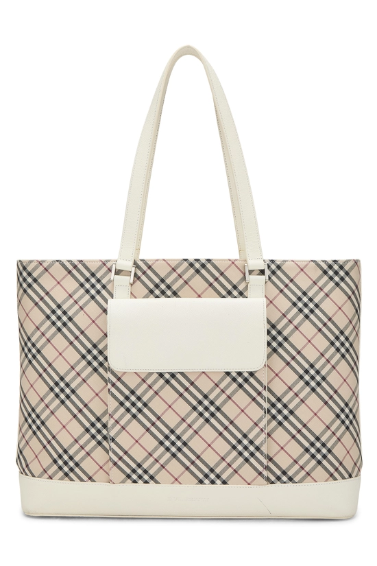 White Haymarket Check Pocket Tote Medium, , large image number 0