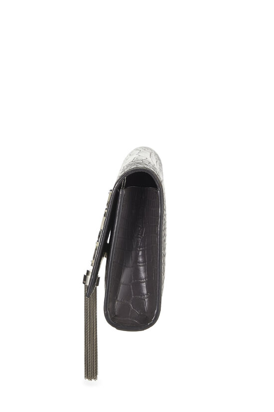 Grey Embossed Leather Tassel Clutch, , large image number 2