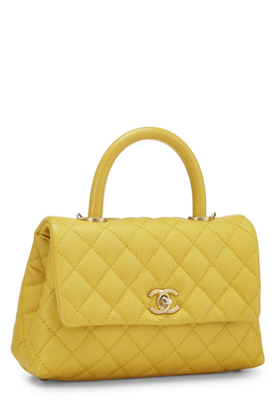 Chanel Coco Top Handle Bag Quilted Caviar Mini Yellow 1893511