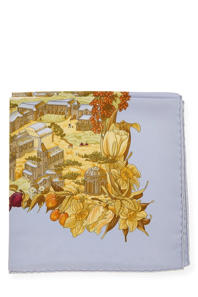 Blue & Multicolor 'Au Pays de Cocagne' Silk Scarf 90, , large