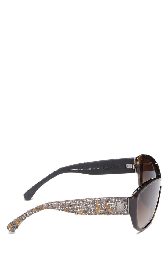 Brown Faux Tortoise Acetate And Tweed Sunglasses, , large image number 3