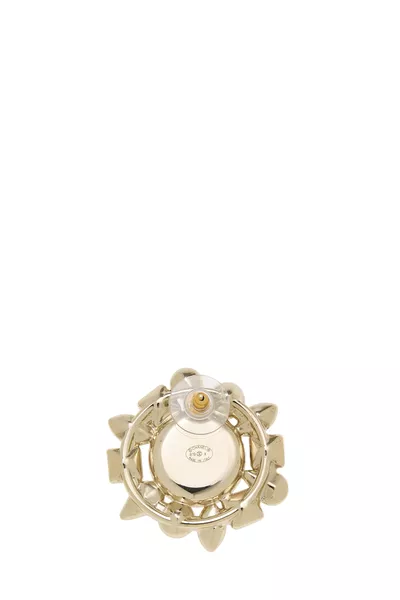 Gold & Faux Pearl Crystal 'CC' Earrings, , large