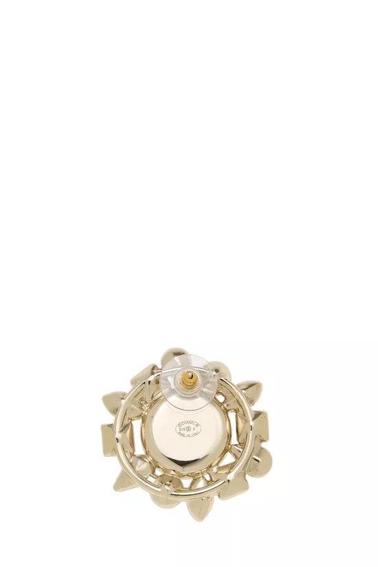 Gold & Faux Pearl Crystal 'CC' Earrings, , large image number 1