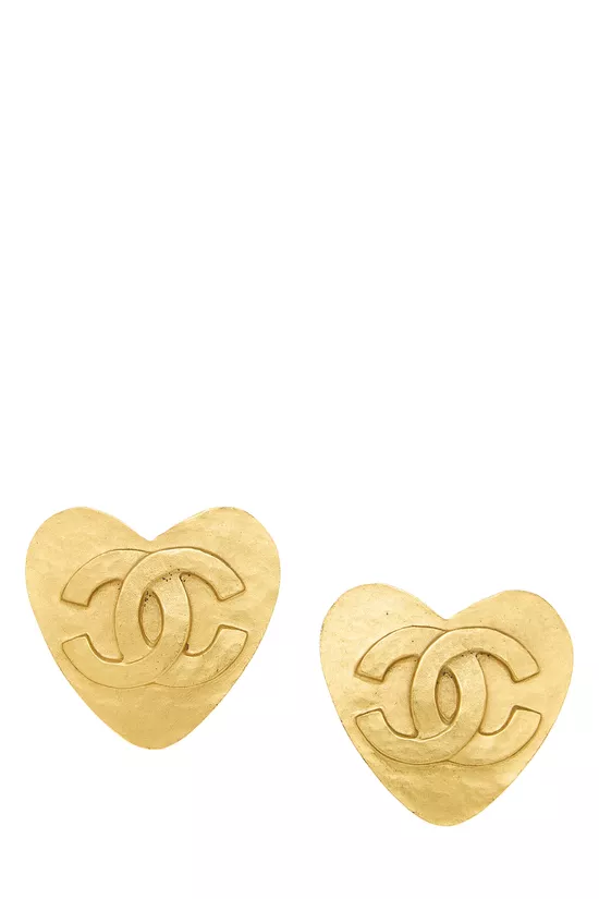 Gold 'CC' Heart Earrings, , large image number 0