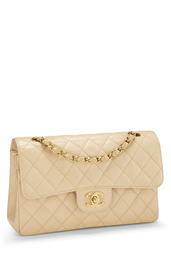 Chanel Beige Quilted Caviar Classic Double Flap Small