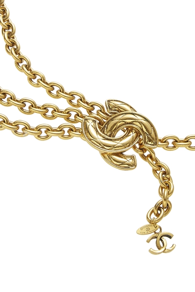 Gold Quilted 'CC' Chain Belt 3, , large