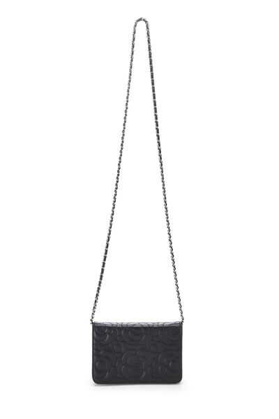 Black Calfskin Camellia Wallet on Chain (WOC), , large