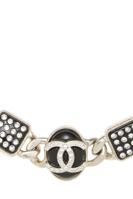 Black & Silver Crystal CC Chain Choker, , large image number 1