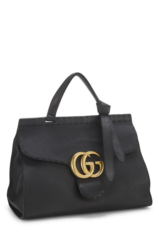 Black Leather GG Marmont Top Handle Flap Bag Small, , large image number 1