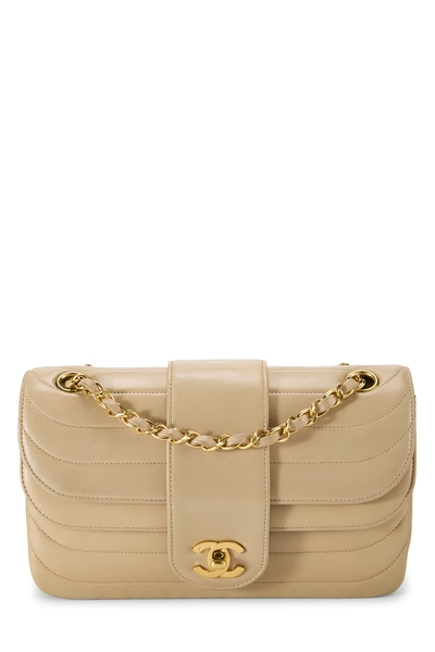 Beige Quilted Lambskin Double Round Flap Small