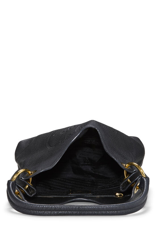 Black Vitello Daino Embossed Logo Hobo, , large image number 5