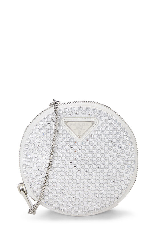 White Crystal Embellished Round Chain Crossbody Mini, , large image number 0