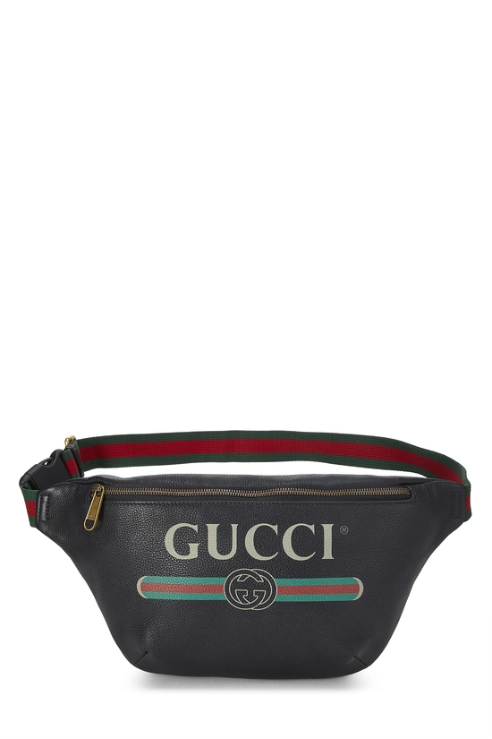Black Leather Logo Printed Belt Bag, , large image number 0
