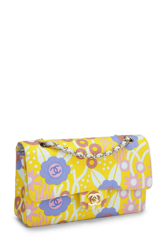 Yellow & Multicolor Floral Canvas Classic Double Flap Medium, , large image number 1