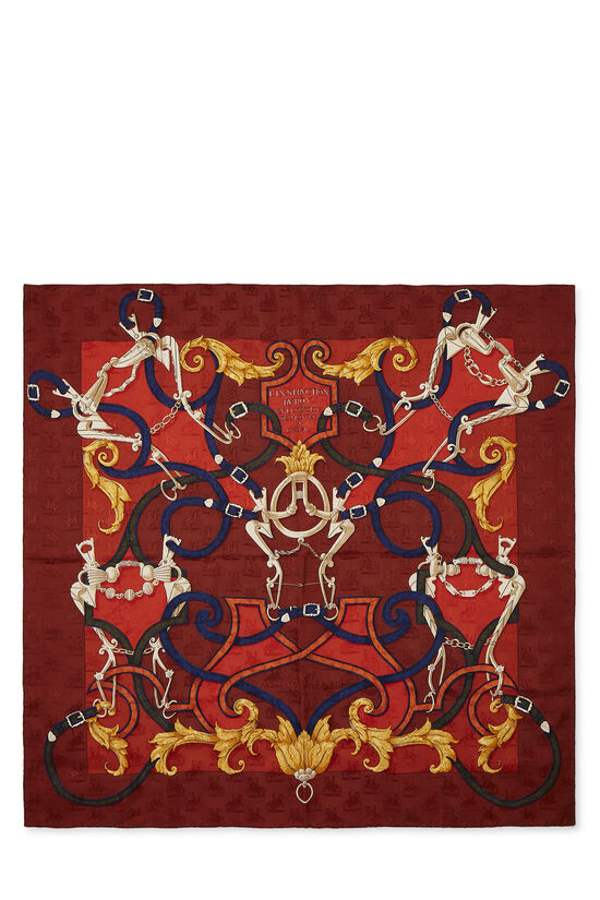 Brown & Multicolor 'L'Instruction du Roy' Silk Scarf 90, , large image number 1