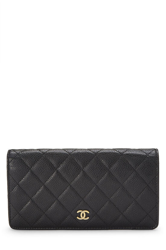 Black Quilted Caviar Classic Long Yen Wallet , , large image number 0