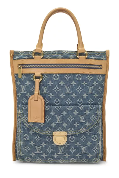 Blue Monogram Denim Flat Shopper