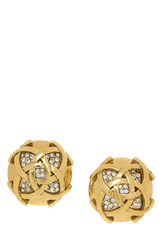 Gold Crystal Button Earrings, , large image number 0