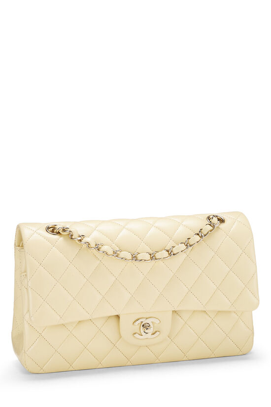 Chanel Cream Quilted Caviar Medium Classic Double Flap Silver
