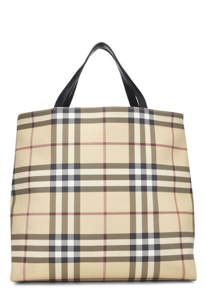 Beige House Check Coated Canvas Shopping Tote Medium, , large