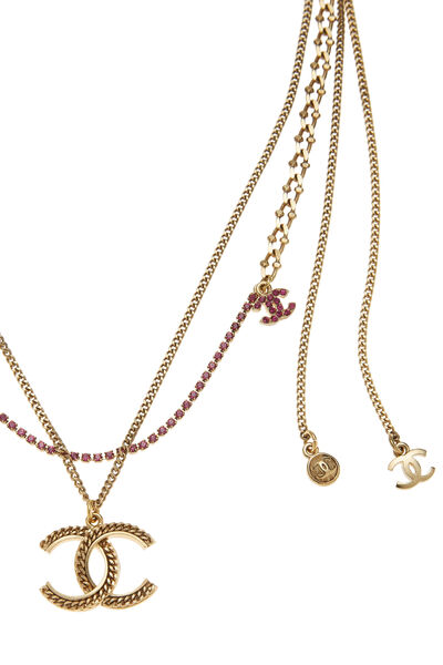 Pink & Gold Crystal 'CC' Necklace, , large