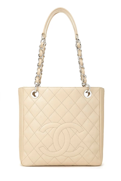 Chanel Beige Quilted Caviar Petite Shopping Tote (PST)