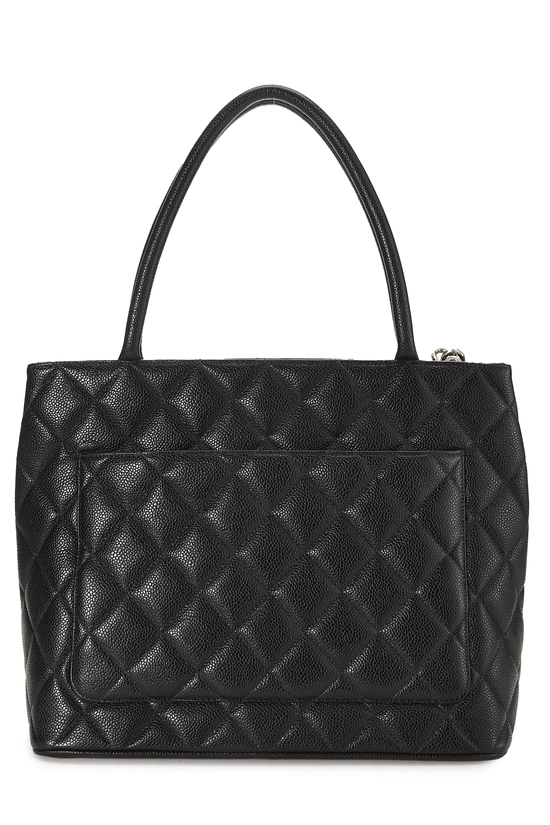 Black Quilted Caviar Medallion Tote, , large image number 3