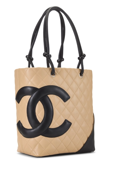 Beige Quilted Calfskin Cambon Tote Small, , large