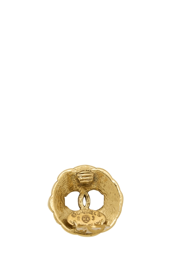 Gold 'CC' Button Earrings, , large image number 2