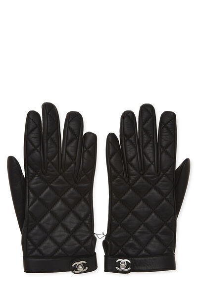 Black Lambskin 'CC' Turnlock Gloves