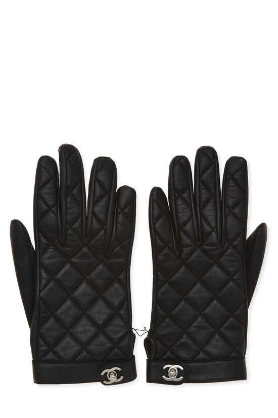 Black Lambskin 'CC' Turnlock Gloves, , large image number 0