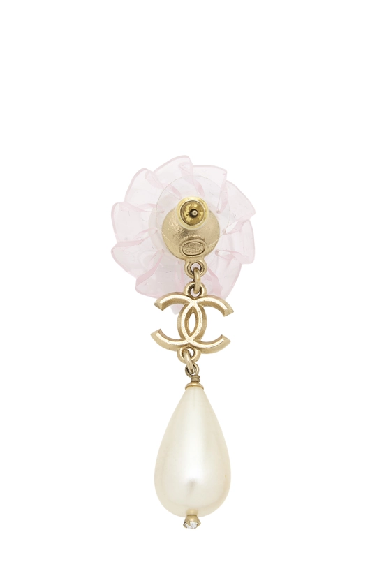 Gold 'CC' Flower Earrings, , large image number 1