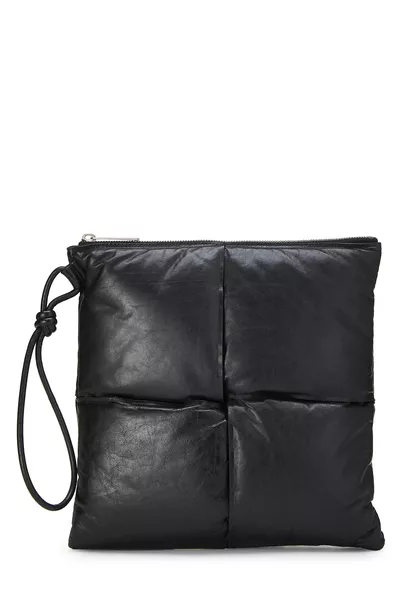 Black Calfskin Maxi Intrecciato Padded Pouch