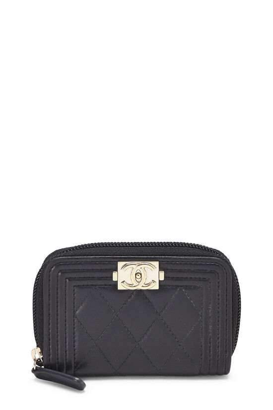 Chanel Black Quilted Caviar Leather Boy Zip Around Coin Purse Chanel